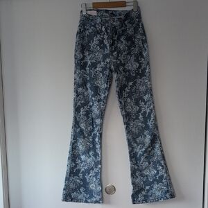 GAP Blue Floral High Rise Flare Jeans